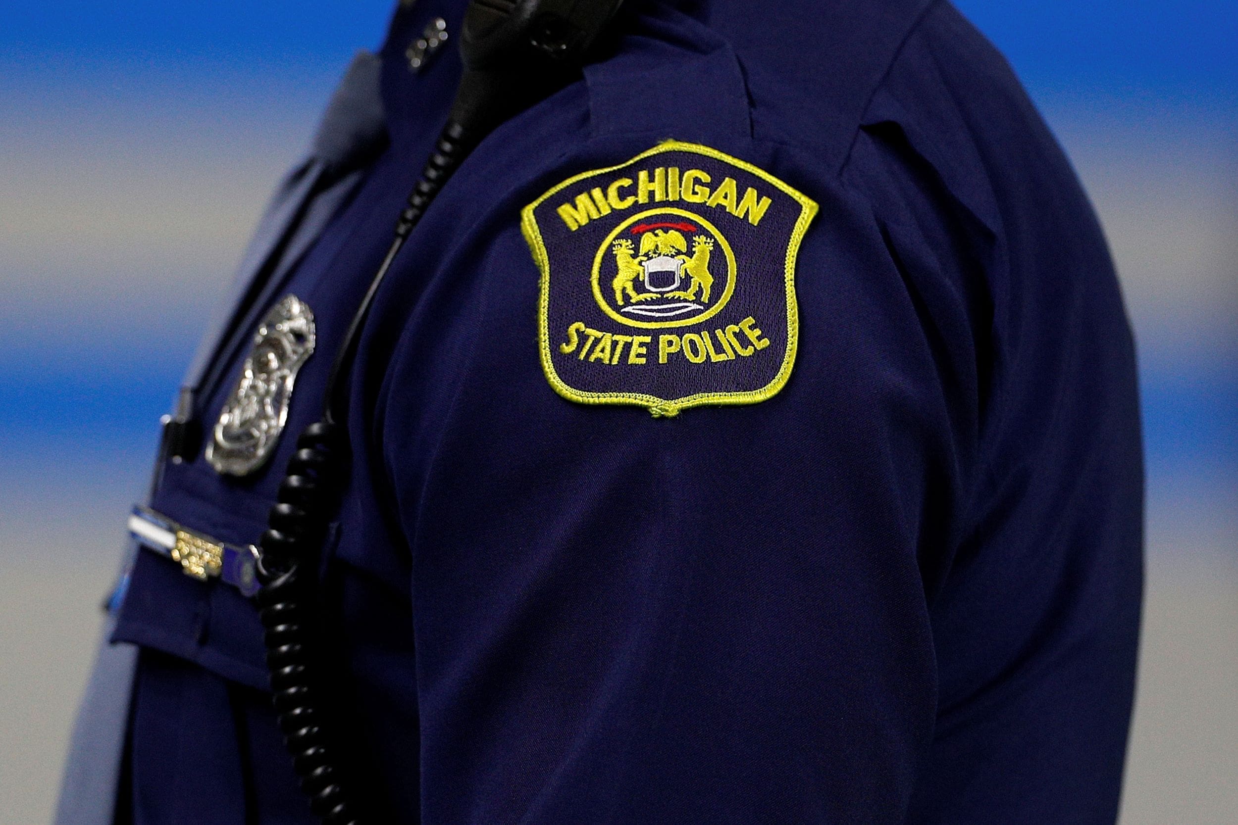 A detail view of a Michigan State Police shoulder logo patch that is seen on the sleeve of an officer's uniform, Sunday, Dec. 29, 2019 in Detroit.