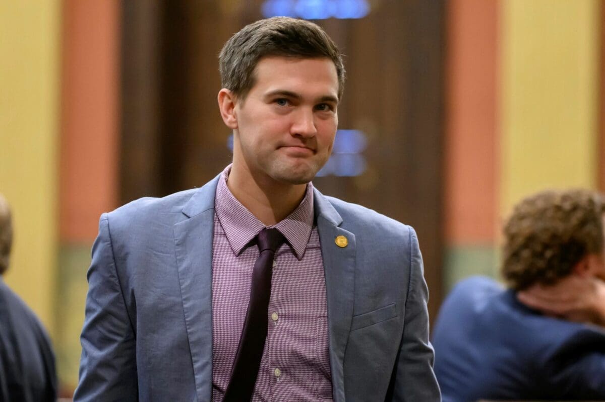 Rep. Josh Schriver on the floor of the Michigan House of Representatives, at the Michigan Capitol, in Lansing, MI, on Oct. 10, 2023.