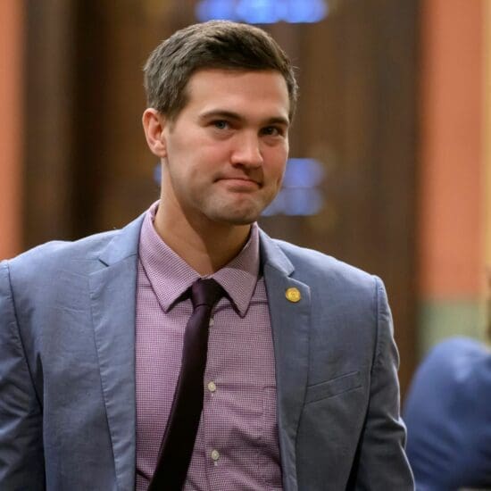 Rep. Josh Schriver on the floor of the Michigan House of Representatives, at the Michigan Capitol, in Lansing, MI, on Oct. 10, 2023.